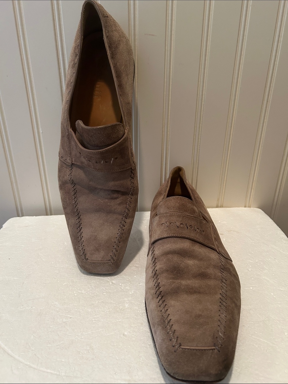 Berluti Luxury Suede Square Toe Slip-On Stitching Detail Loafers men’s size 11.5